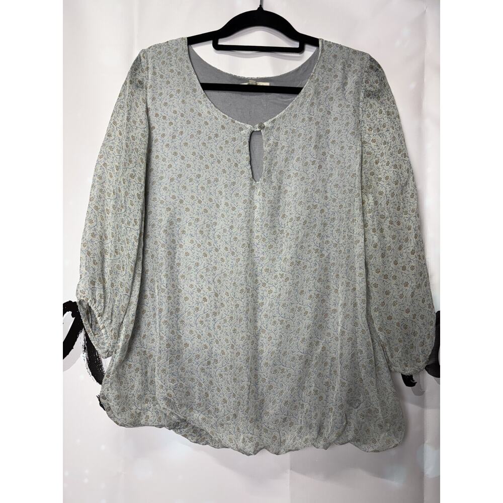 Prontomoda Giusy Grey Floral Print Silk Blouse Sheer Made In Italy Chiffon Large